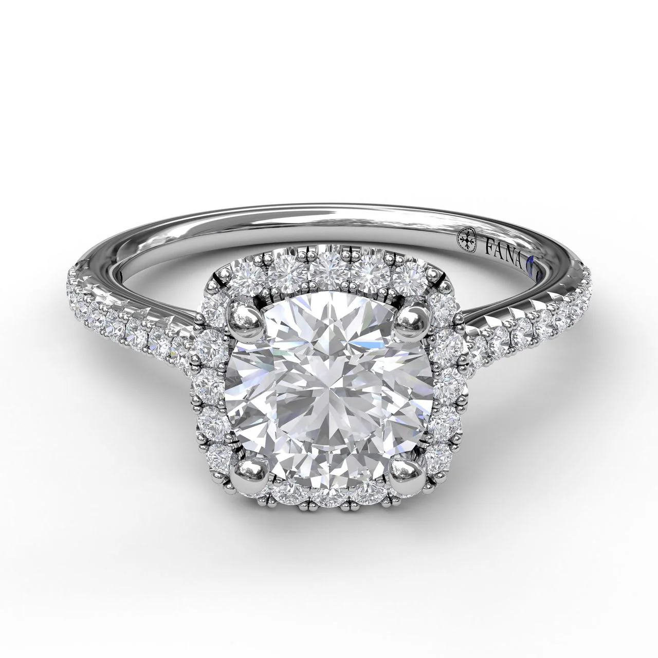 Delicate Cushion Halo Engagement Ring With Pave Shank - Image 3