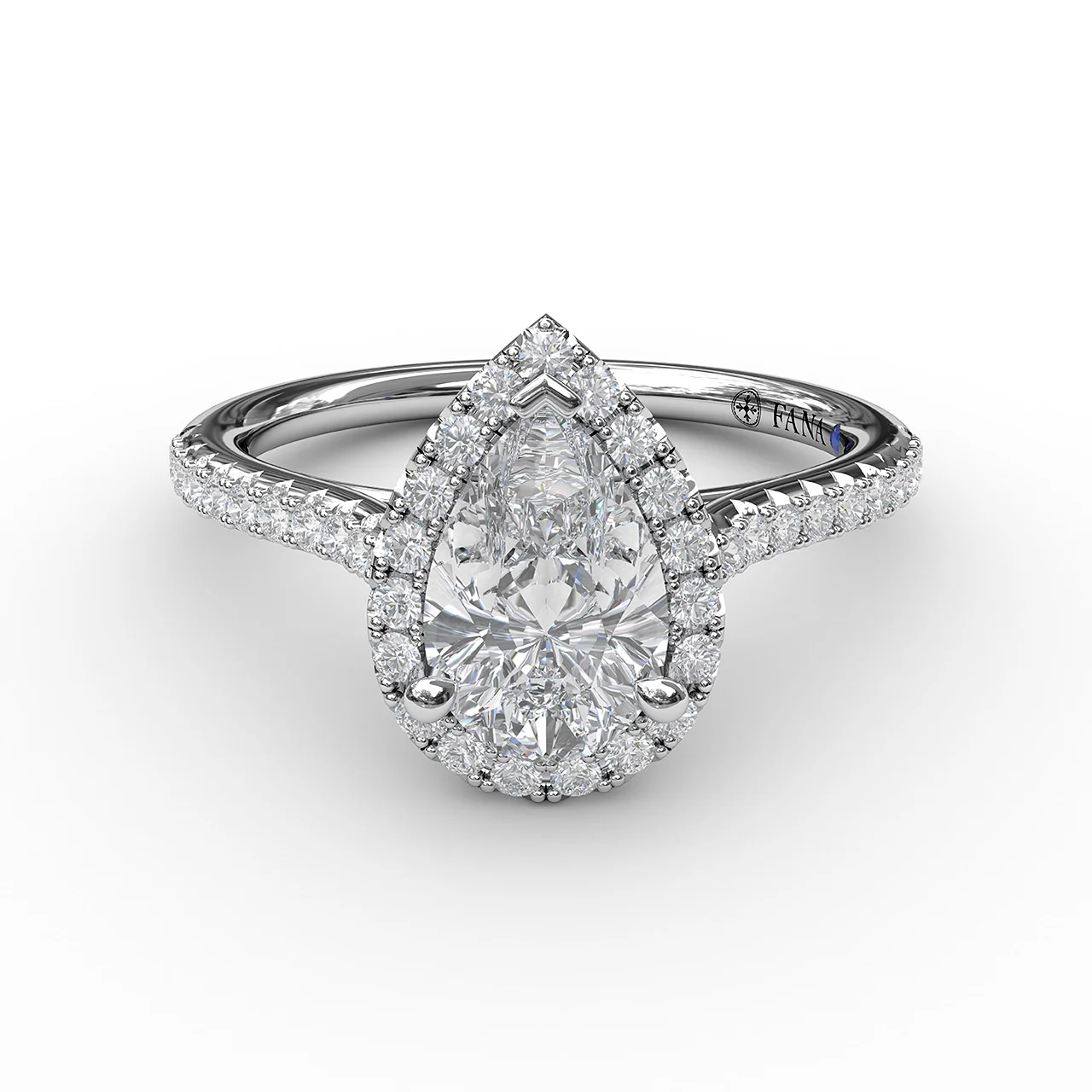 Delicate Pear Shaped Halo And Pave Band Engagement Ring - Image 3