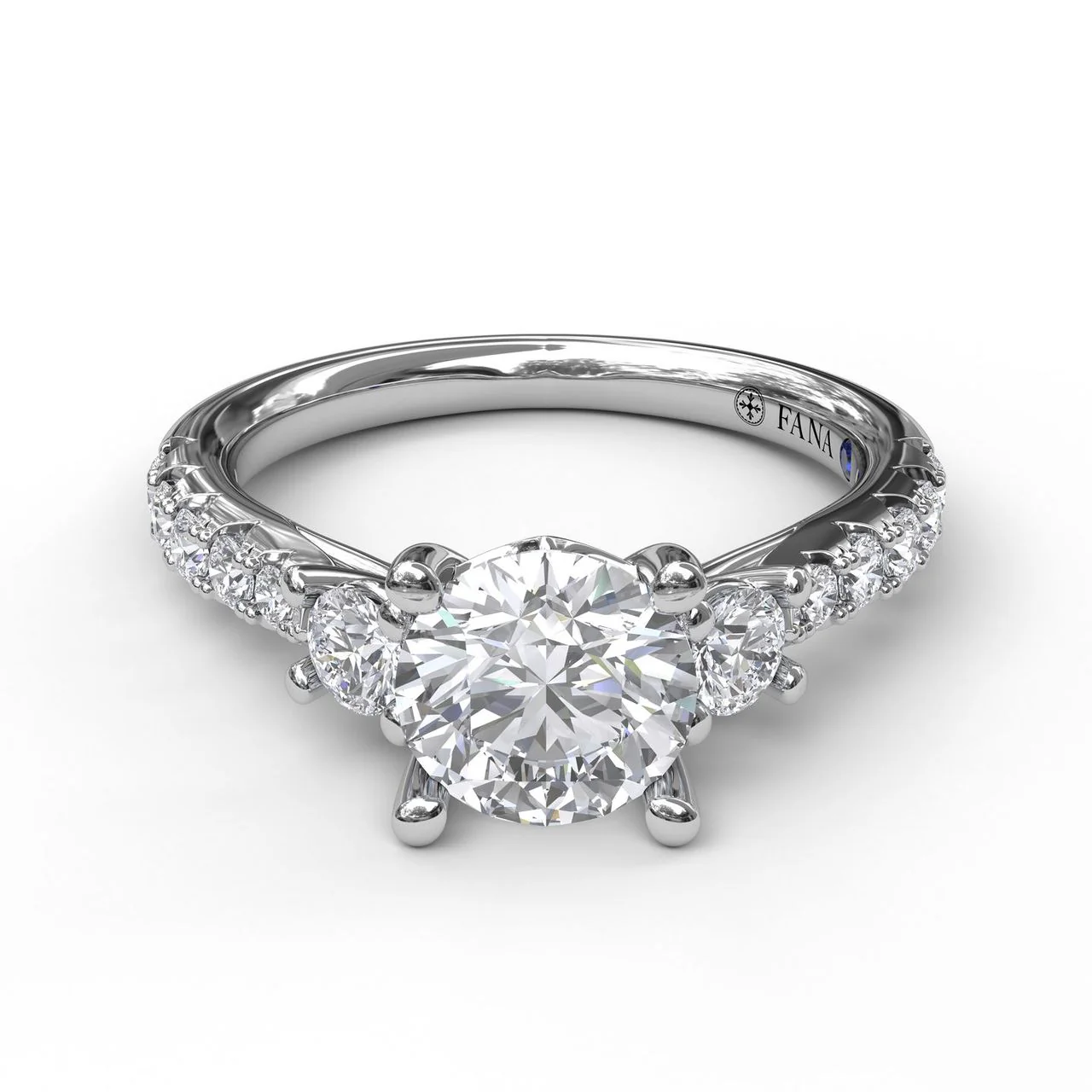 Three Stone With Pave Engagement Ring - Image 3
